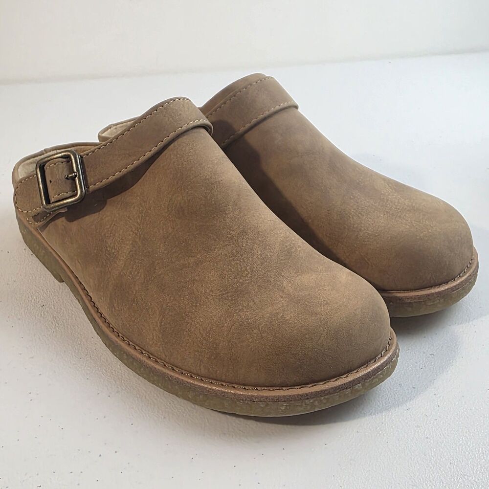 BOC B.o.c. Born Concept Lexi Slip On Mules Light Tan Clogs Size 7.5 Buckle New